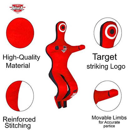 Kids Grappling Standing Dummy - Unfilled – Wrestling, Jiu-Jitsu, MMA Training Dummy with Moveable Arms and Legs – Durable Polyester Fabric - color: Red-Sit, size: 6 ft-72 Inch