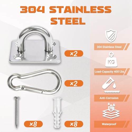 2Pcs M6 304 Stainless Steel Heavy Duty Pad Eye Plates w/Snap Hooks - size: 2pk M8