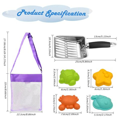 Beach Mesh Shovel with Mesh Beach Bag for Shell Collecting Big Cat Mesh Scooper Filter Sand Scooper for Picking Up Shells, Shark Tooth Sifter Dipper