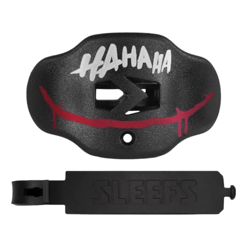 SLEEFS Classic Football Mouthguard with Bold Designs and Removable Strap - color: Ha Ha Ha Red Smile