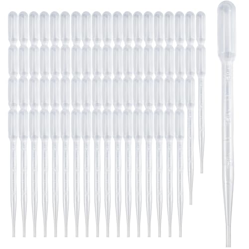100 PCS 3ML Pipettes Dropper - Disposable Plastic Dropper Pipette for Accurate Liquid Transfer, Excellent Suction, Pipettes for Essential Oils, Resin, Crafts, Labs, Kids Activities, DIY Art