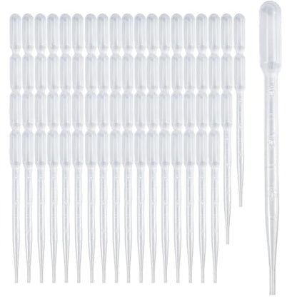 100 PCS 3ML Pipettes Dropper - Disposable Plastic Dropper Pipette for Accurate Liquid Transfer, Excellent Suction, Pipettes for Essential Oils, Resin, Crafts, Labs, Kids Activities, DIY Art