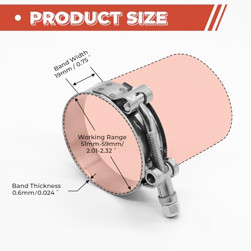 12 Pack 1.75 inch T-Bolt Hose Clamps, Stainless Steel_304 Working Range 51mm-59mm for 1.75" Hose ID, Turbo Intake Intercooler Clamp for Automotive - size: 2.00" - 2.32"(51mm - 59mm), style: 12 Pack