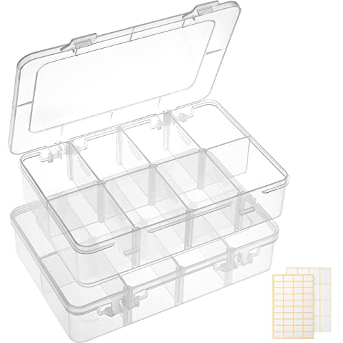 QUEFE 2 Pack 8 Grids Bead Organizers and Storage, Plastic Organizer Box with Removable Dividers Tackle Box Organizer for Candies Snacks Electronics Jewelry Small Parts - size: 2pcs