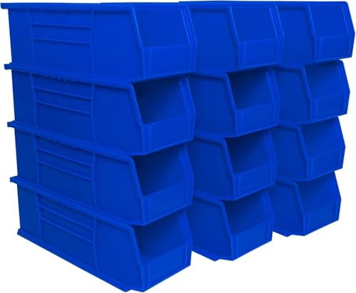 Akro-Mils 30234 AkroBins Plastic Storage Bins, Space-Saving Stackable Bins for Garage, Pantry, Craft Organization, 15" x 5" x 5", Blue, 12-Pack - color: Blue