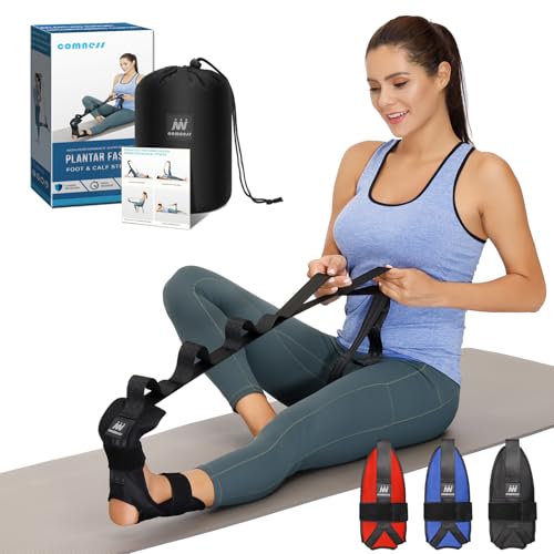 Foot and Calf Stretcher-Stretching Strap For Plantar Fasciitis, Heel Spurs, Foot Drop, Achilles Tendonitis & Hamstring. Yoga Foot & Leg Stretch Strap. (Black) - color: Black