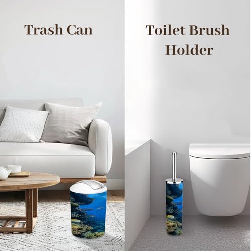Bathroom Accessory Set 6PCS Sentosa Aquarium Trash Can, Soap Dispenser, Toothbrush Holder, Toothbrush Cup, Toilet Brush Holder, Soap Dish for Gift