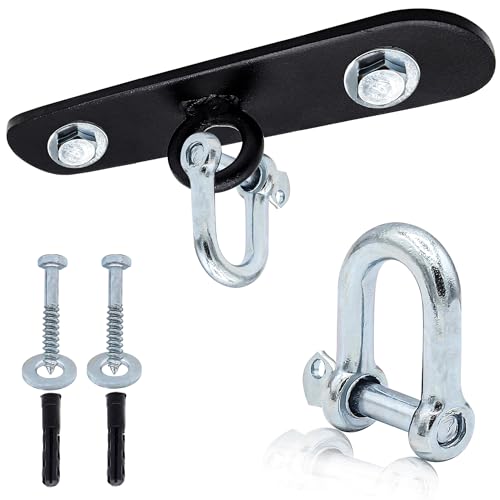 Punching Bag Hanging Ceiling Mount Bracket with D-Shackle, Heavy Duty Iron Hook 5'' Hanger with Bolts Wall Plugs Outdoor Hanging Boxing MMA Muay Thai Kickboxing Training UFC
