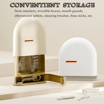 Dental Retainer Case, Pull-Out Invisible Mouthguard Case, Portable Denture Cleaning Organizer with Vent Holes (Cream) - color: Cream