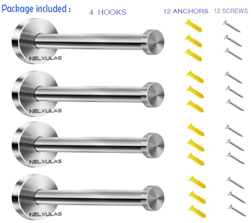 Brushed Stainless Steel Bath Towel Hooks Single Super Heavy Duty Wall Mount Hook, Coat Hook (6", 4 PCS) - size: 6" , 4 PCS