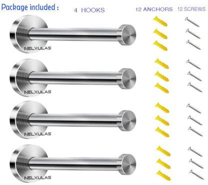 Brushed Stainless Steel Bath Towel Hooks Single Super Heavy Duty Wall Mount Hook, Coat Hook (6", 4 PCS) - size: 6" , 4 PCS