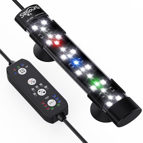 SEAOURA Submersible Aquarium Light for 8 to 17 Inch Fish Tank, 24/7 Cycle Fish Tank Light with Timer, Aquarium Plant Light with Full Spectrum+7 Single Colors, Auto On/Off, Adjustable Brightness - size: 7 Inch length