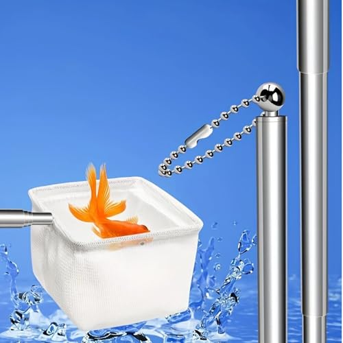 2-Piece Stainless Steel Fish Net Set – Fine Mesh, Extendable Handle, Round & Square Nets for Aquarium, Fish Tank, Small Fish Catching