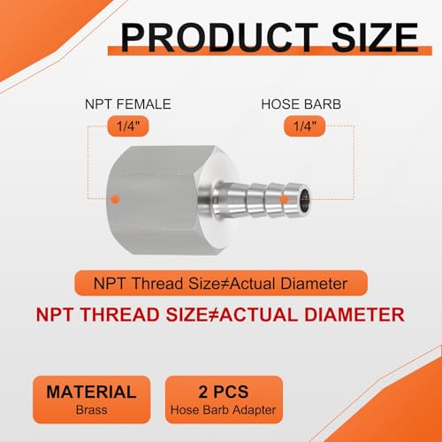 2 Pack Stainless Steel Hose Barb to NPT Male Adapter, 1/4" Barb x 1/4" NPT Female for Industrial, Automotive, Fluid Transfer, Home Gardening - size: 1/4" Barb To 1/4" NPT Female