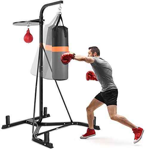 Goplus Punching Bag with Stand for Adults, Free-Standing Heavy Bag Stand with Height Adjustable Speed Bag for Boxing, Sandbag Rack Bracket Station for Home Gym Workout Fitness, Holds up to 220LBS