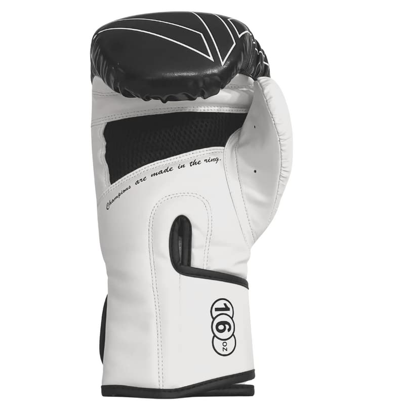 Boxing Gloves & Muay Thai Shin Guards for Men and Women, MMA Kickboxing Shin Pads Set, Adjustable Shin Guards with Instep Protection, Sparring & Martial Arts Training Gear - color: White-Black, size: 16 oz