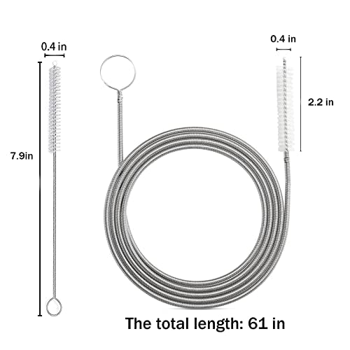 61 Inch Long Drain Brush Hose Flexible Feeding Tube and Pipe Cleaning Brush with 2 PCS 7.9 Inch Straw Brush