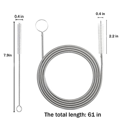 61 Inch Long Drain Brush Hose Flexible Feeding Tube and Pipe Cleaning Brush with 2 PCS 7.9 Inch Straw Brush