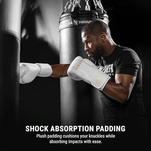 Hayabusa Mayweather Contender Boxing Gloves for Men and Women - color: White/Gold, size: 16oz