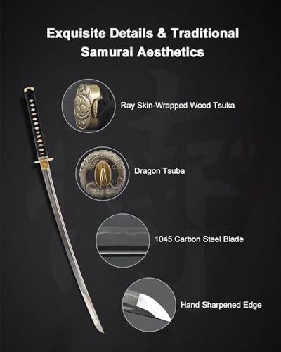 Katana Samurai Sword for Display, Hand Forged Full Tang 1045 Carbon Steel - style: Red Dragon