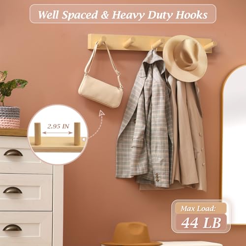 Coat Rack Wall Mount, Wooden Coat Hanger, Natural, 1 Pcs - color: Natural