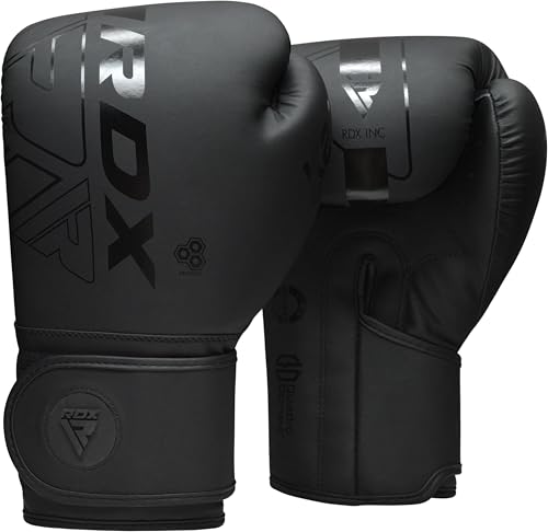 RDX Boxing Gloves, Pro Training Sparring, Maya Hide Leather, Muay Thai MMA Kickboxing, Men Women Adult, Heavy Punching Bag Focus Mitts Pads Workout, Ventilated Palm, Multi Layered, 8 10 12 14 16 18 Oz - color: BLACK, size: 18 OZ