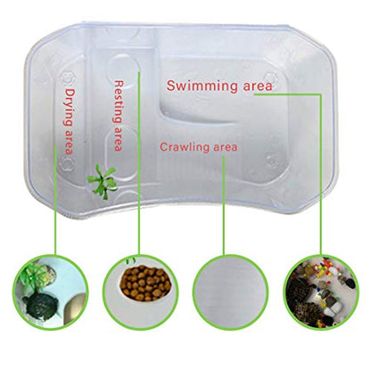 Plastic Turtle Tank Reptile Habitat Pet Terrariums Turtles Tank Aquarium Terrapin Topper Basking with Platform Plants,Durable,Safe, Non-Toxic(White) - color: White