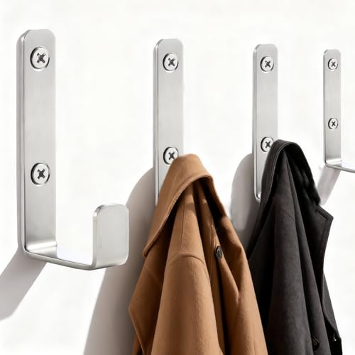 Heavy Duty Hooks, Stainless Steel Hooks for Hanging, Wall Mount Hook, Coat Hook, Wall Hooks Towel Hook Garage Holder Screw Hanger, Utility Hooks, 6 Pack (Silver) - color: Silver