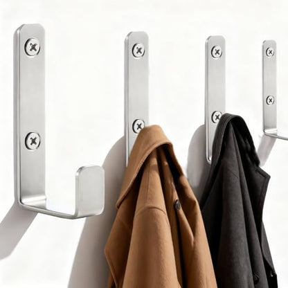 Heavy Duty Hooks, Stainless Steel Hooks for Hanging, Wall Mount Hook, Coat Hook, Wall Hooks Towel Hook Garage Holder Screw Hanger, Utility Hooks, 6 Pack (Silver) - color: Silver