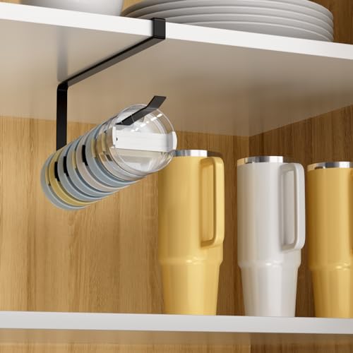 Tumbler Lid Organizers, Ample Lid Capacity Up to 15 Lids, No Adhesive No Drill Tumbler Lid Organizer Holder Inside Cabinet, Space-Saving Tumbler Cup Lid Holder Organizer