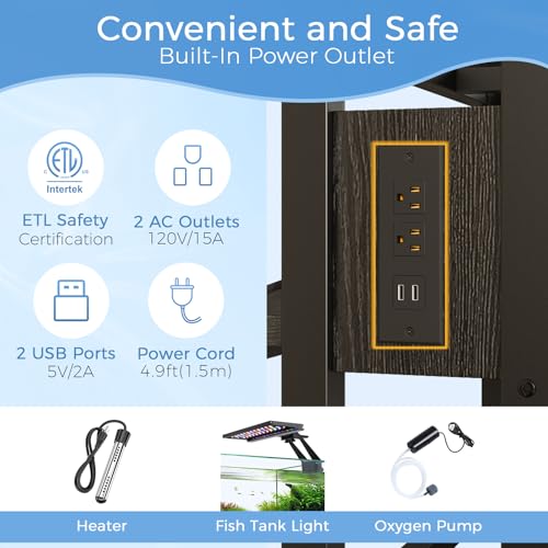 55 Gallon Fish Tank Stand with Power Outlet,Adjustable Aquarium Stand, Heavy Duty Terrarium Stand,Metal Frame Reptile Turtle Tank Stand Suitable for Home Office,860LBS Capacity, Black - color: Black, size: 55 Gallon