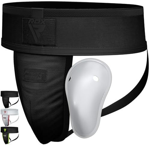 RDX Groin Protector Cup Men, Boxing Kickboxing MMA Muay Thai Sparring Groin Guard, Ventilated Adjustable,Karate Fighting Training, Underwear Jiu Jitsu BJJ Protection, Boys Youth - color: Black, size: Large