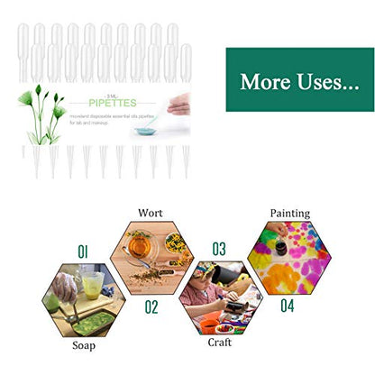 𝟭𝟬𝟬𝟬𝗣𝗰𝘀 𝟯𝗺𝗹 Dropper Pipettes- Plastic Transfer Pipette for Lab Science, Essential Oil, DIY Art, Medicine - Excellent Suction Without Leakage