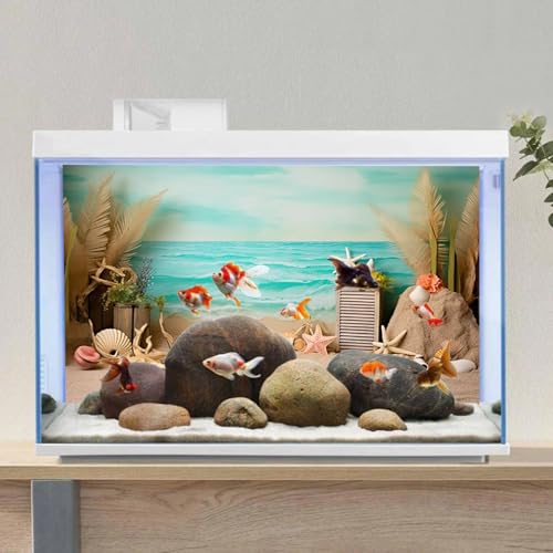 AWERT 48x18 inches Sea Beach Aquarium Background Seaside Beach Aquatic Plants Stone Shells Starfish Fish Tank Background Polyester Terrarium Background - size: 48x18in/120x45cm