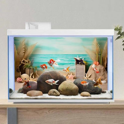 AWERT 48x18 inches Sea Beach Aquarium Background Seaside Beach Aquatic Plants Stone Shells Starfish Fish Tank Background Polyester Terrarium Background - size: 48x18in/120x45cm