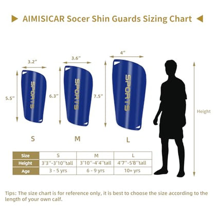 AIMISICAR Kids Youth Soccer Shin Guards for 3-15 Years Old, Boys & Girls - color: Blue, size: M ( 3'10" - 4'4" Tall )