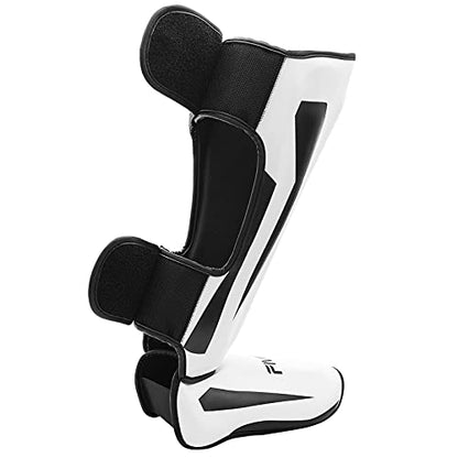 MMA Martial Arts Shin Guards,Muay Thai | Padded, Adjustable, Instep Protection, Muay Thai,Kickboxing,MMA Training, Professional Equipment - color: White, size: Large