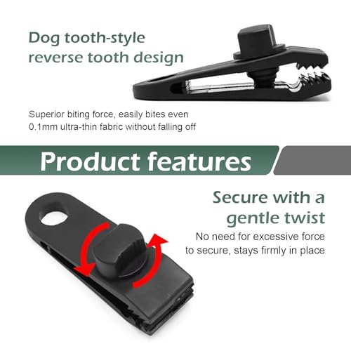 Car Cover Windproof Clip, Inverted Tooth Design Non-Slip Bite Tent Clamp with Adjustable Buckle, Outdoor Wind Rope Fixing Bracket with 12 PCs Ball Bungee Cords, for Most Cars (Black) - size: 24 PCS