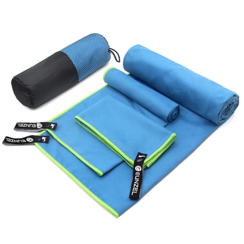 Eunzel Quick Dry Camping Towel, Microfiber Travel Towel 3 Size at 1 Pack,Fast Drying Towel Set for Camping, Beach, Gym, Sports, Yoga & Swimming Pool, Blue - color: Blue