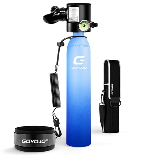 GOYOJO Mini Scuba Tank, Portable Diving Lung Air Tank with DOT Certified, Refillable Emergency Backup Pony Bottle for Snorkeling, Underwater Breathing, Training - color: 0.5L Ocean Blue
