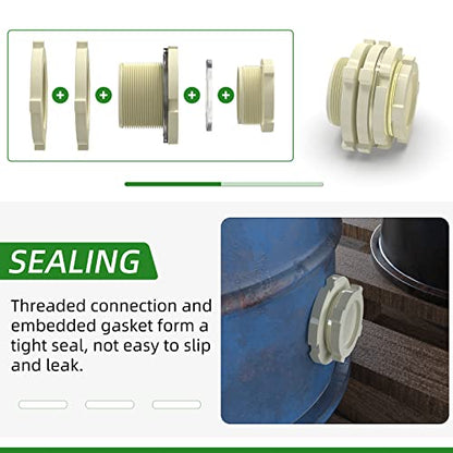 1PCS White ABS 2-1/2" Bulkhead Tank Connector Adapter Fitting with Plugs & Gasket for Water Tank, Rain barrels, Aquariums, Bathtubs and Sink - size: 2-1/2"(ABS) with Plugs & Gasket