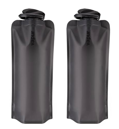 Vapur Collapsible Water Bottle With Carabiner, Compact Bottle Folds Flat For Hydration On The Go, Ideal for Traveling, Hiking or Camping, 34 Ounce, Blackout, Pack of 2 - color: Blackout, size: 34 Ounces