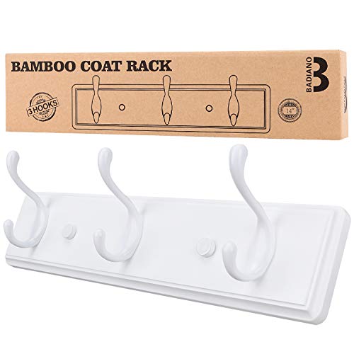 Badiano Heavy Duty Wooden Coat Rack, Wall-Mounted Organizer,14 Inch, White - color: White, size: 3 Hooks