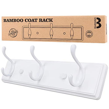 Badiano Heavy Duty Wooden Coat Rack, Wall-Mounted Organizer,14 Inch, White - color: White, size: 3 Hooks