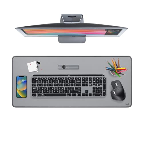 Logitech Desk Mat - Studio Series, Multifunctional Large Desk Pad, Extended Mouse Mat, Office Desk Protector with Anti-Slip Base, Spill-Resistant Durable Design, in Mid-Grey