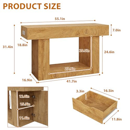55–75 Gallon Aquarium Stand, Heavy-Duty 55 Inch Fish Tank Stand with Power Outlets, Drawer & Storage Cabinets, Farmhouse Entryway Tank Stand for Fish/Turtle/Reptile Terrarium