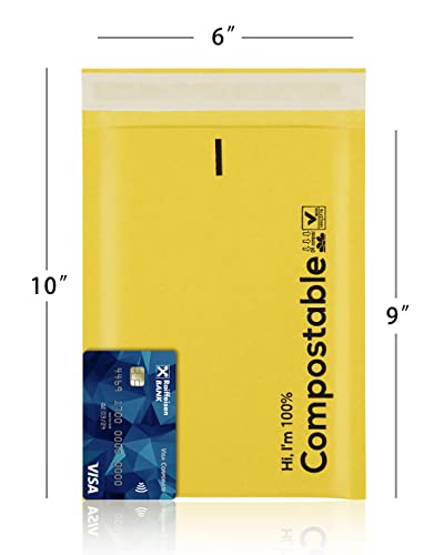 6x10 100% Biodegradable Bubble Mailers,25 Count #0 Compostable Padded Packaging Wrap Envelopes Pouches Eco Friendly Self Seal Bags - color: Yellow