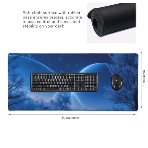 XXL Gaming Mouse Pad 35.4 x 15.7 Inch, Large Desk Mousepad with Blue Meteor Design, Water-Resistant, Stitched Edges, Non-Slip Rubber Base Desk Mat - color: Blue Meteor
