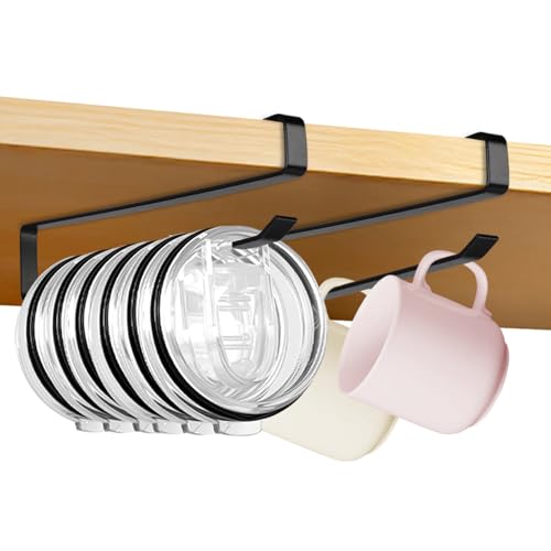 Tumbler Lid Organizer, 2 Pack Coffee Mug Holder for Yeti Tumbler Lid, Space Saving Mug Hanger Rack Holds Up to 12 Lids, Cup Holder Under Cabinet, Water Bottle Lid Holders for Kitchen Storage