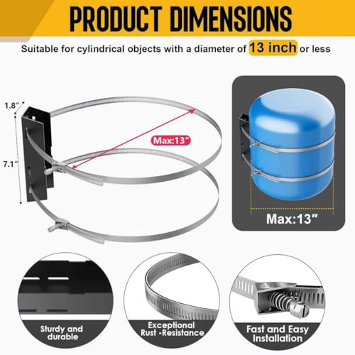Expansion Tank Mounting Bracket with Earthquake Straps for 1 to 5 Gallon Thermal Expansion Tanks, Wall Mount Holder for Hot Water Heater Accessory Up to 13" Diameter, 5lb Propane Tank (1 Set) - size: Black-1 Set